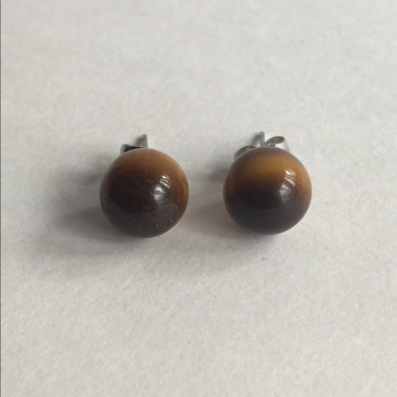 Jewelry - Tiger's Eye Gemstone Ball Stud Pierced Casual Minimalist Earrings